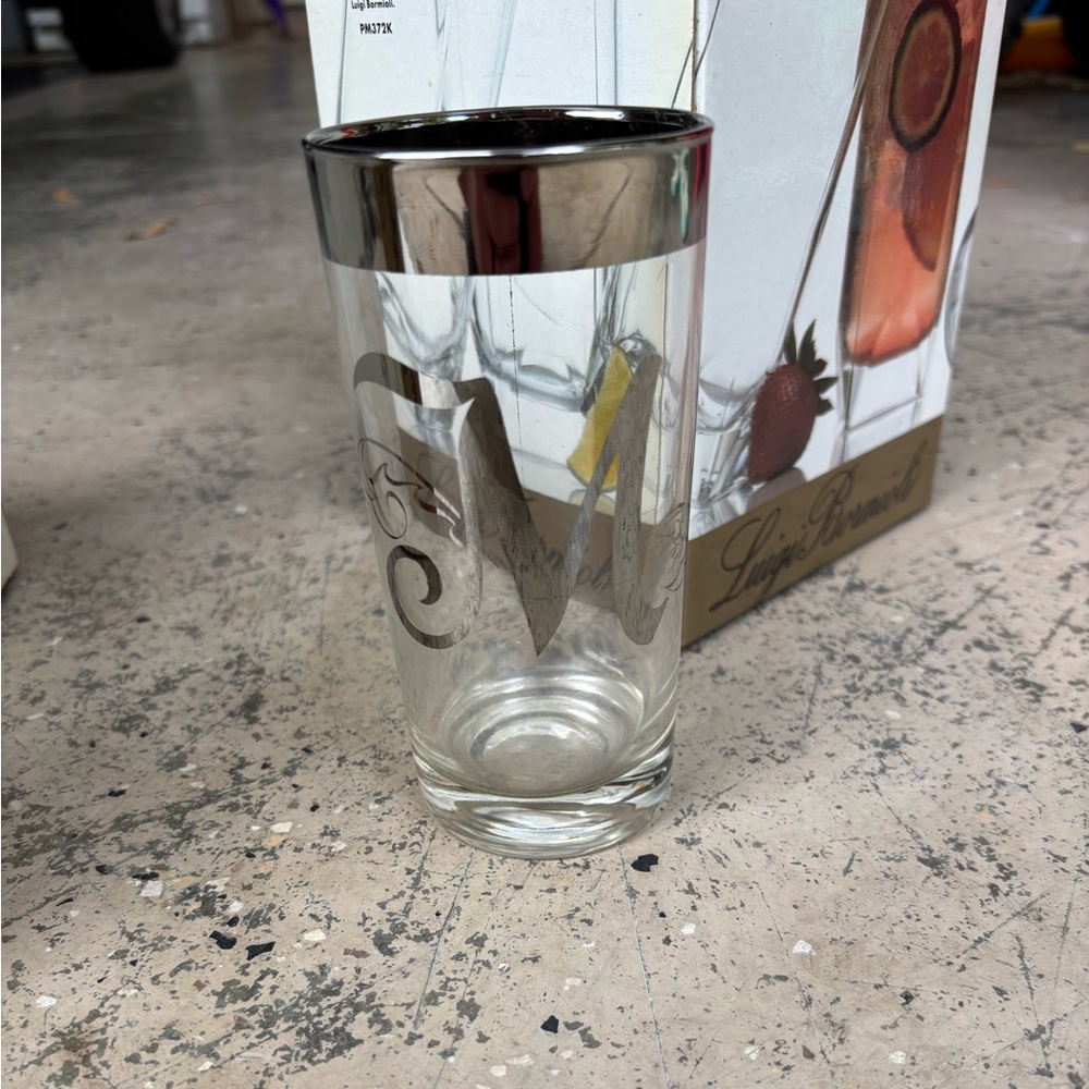 NEW IN BOX Set of 4 Luigi Bormioli “M” Monogram Glasses